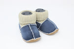 Cozy Toez Blue Leather-knit collar